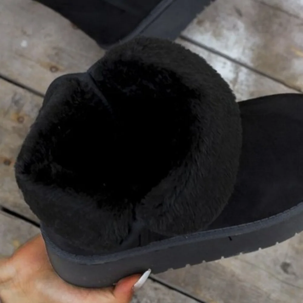 Platform Classic Short Boot Plush Faux Fur Vegan Suede Chunky Lug Winter Shoes